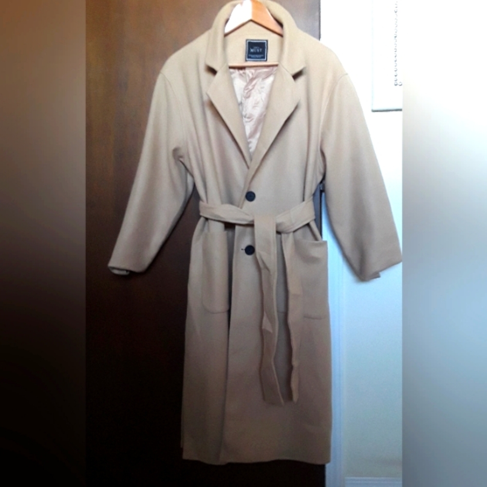 CAMEL LONG WOOL BELTED COAT